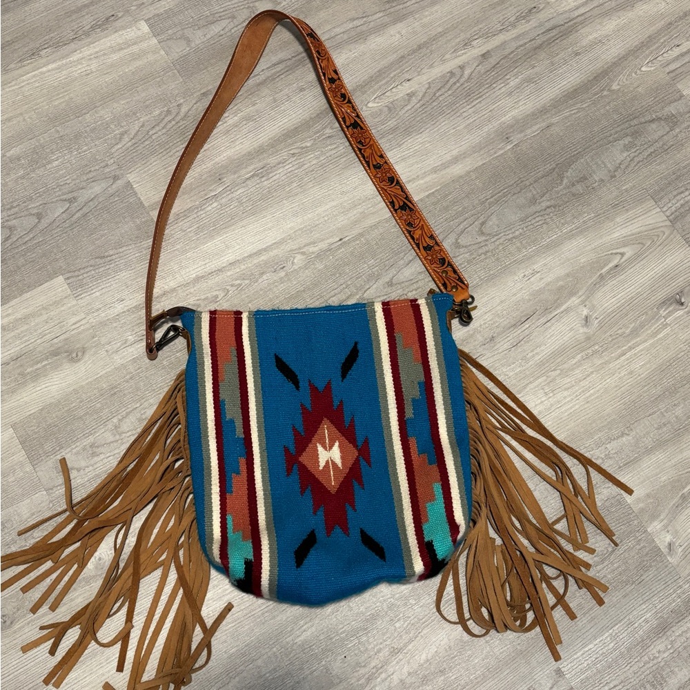 Bohemian Fringe Shoulder Bag - Blue and Brown